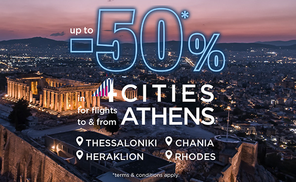 Get up to 50% off on flights to and from Athens for four cities.