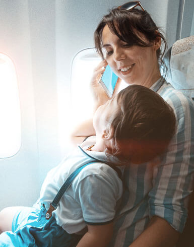 mother and son travelling