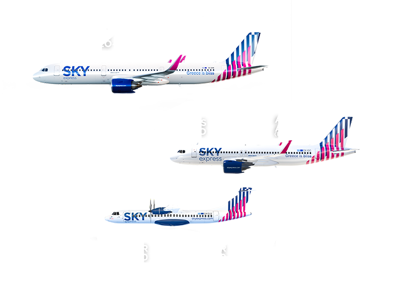 στόλος της SKY express: 2 Airbus A321neo, 10 Airbus A320neo, 1 Airbus A320CEO, 11 ATR 72-600 και 4 ATR 42-500.